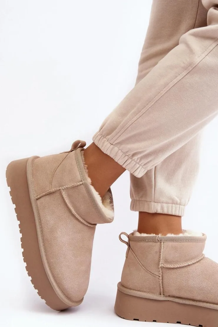 Outlet Boto Modne Zamszowe Niskie Śniegowce Jasnobeżowe Nucca Beżowy