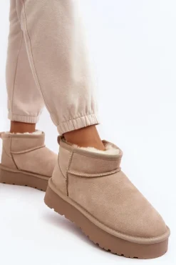 Outlet Boto Modne Zamszowe Niskie Śniegowce Jasnobeżowe Nucca Beżowy