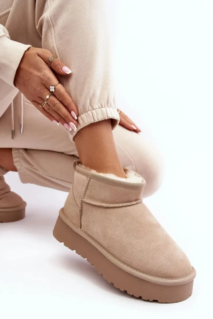 Outlet Boto Modne Zamszowe Niskie Śniegowce Jasnobeżowe Nucca Beżowy