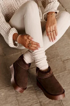 Damskie Boto Modne Zamszowe Niskie Śniegowce Brązowe Nucca