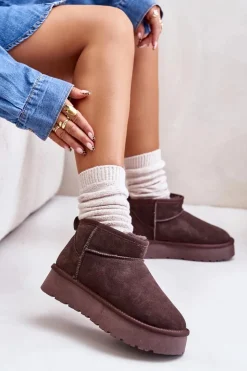 Damskie Boto Modne Zamszowe Niskie Śniegowce Brązowe Nucca