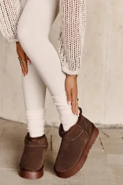 Damskie Boto Modne Zamszowe Niskie Śniegowce Brązowe Nucca