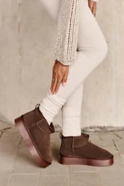 Damskie Boto Modne Zamszowe Niskie Śniegowce Brązowe Nucca