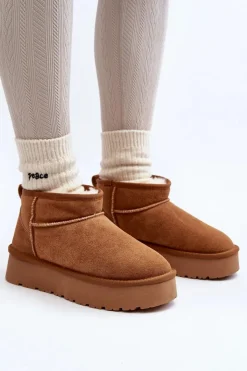 Online Boto Modne Zamszowe Niskie Śniegowce Camel Nucca Brązowy