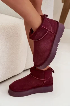 New Boto Modne Zamszowe Niskie Śniegowce Bordowe Nucca Czerwony