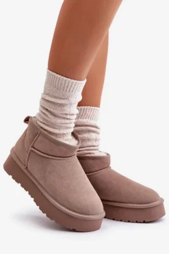 Damskie Boto Modne Zamszowe Niskie Śniegowce Khaki Nucca