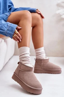 Damskie Boto Modne Zamszowe Niskie Śniegowce Khaki Nucca