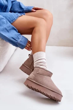 Damskie Boto Modne Zamszowe Niskie Śniegowce Khaki Nucca