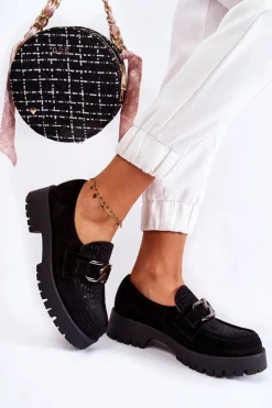 Damskie Boto Modne Zamszowe Półbuty Loafery Czarne Lemar Rayhan