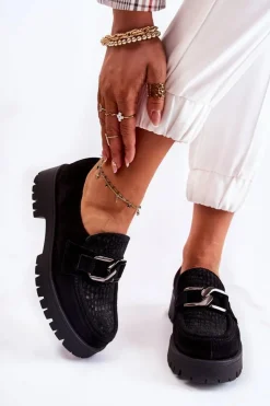 Damskie Boto Modne Zamszowe Półbuty Loafery Czarne Lemar Rayhan