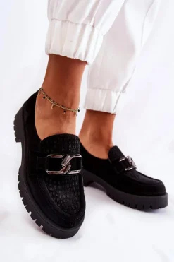 Damskie Boto Modne Zamszowe Półbuty Loafery Czarne Lemar Rayhan