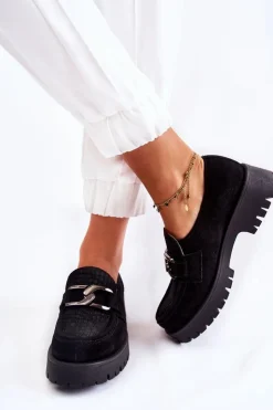 Damskie Boto Modne Zamszowe Półbuty Loafery Czarne Lemar Rayhan