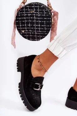 Damskie Boto Modne Zamszowe Półbuty Loafery Czarne Lemar Rayhan