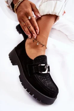 Damskie Boto Modne Zamszowe Półbuty Loafery Czarne Lemar Rayhan