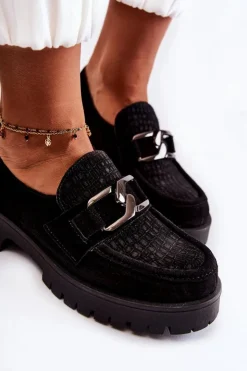 Damskie Boto Modne Zamszowe Półbuty Loafery Czarne Lemar Rayhan
