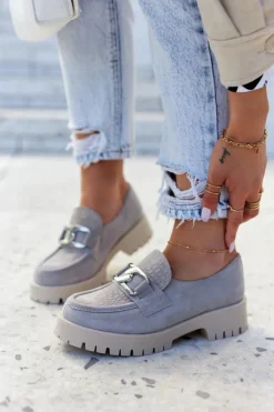 Outlet Boto Modne Zamszowe Półbuty Loafery Jasnoszare Rayhan