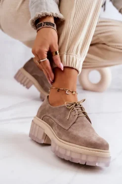 Best Boto Modne Zamszowe Półbuty Loafery Beżowe Lauriss