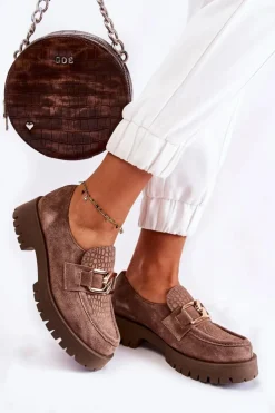 Boto Półbuty Skórzane|Mokasyny Damskie Zamszowe*Modne Zamszowe Półbuty Loafery Jasnobrązowy Lemar Rayhan