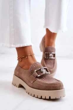 Boto Półbuty Skórzane|Mokasyny Damskie Zamszowe*Modne Zamszowe Półbuty Loafery Ciemnobeżowe Rayhan