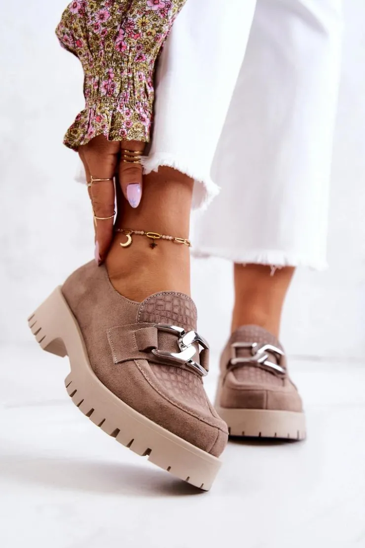 Boto Półbuty Skórzane|Mokasyny Damskie Zamszowe*Modne Zamszowe Półbuty Loafery Ciemnobeżowe Rayhan