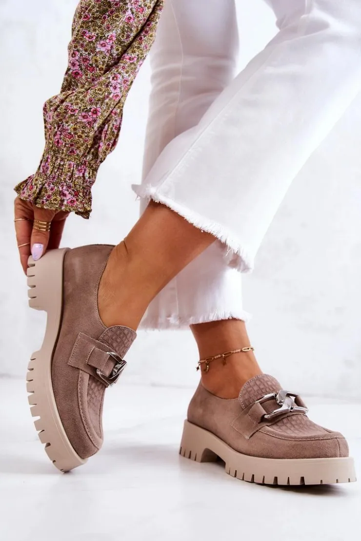 Boto Półbuty Skórzane|Mokasyny Damskie Zamszowe*Modne Zamszowe Półbuty Loafery Ciemnobeżowe Rayhan