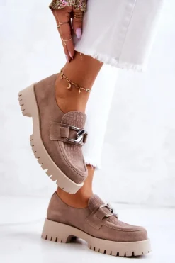 Boto Półbuty Skórzane|Mokasyny Damskie Zamszowe*Modne Zamszowe Półbuty Loafery Ciemnobeżowe Rayhan