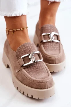 Boto Półbuty Skórzane|Mokasyny Damskie Zamszowe*Modne Zamszowe Półbuty Loafery Ciemnobeżowe Rayhan