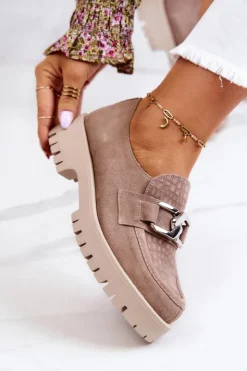 Boto Półbuty Skórzane|Mokasyny Damskie Zamszowe*Modne Zamszowe Półbuty Loafery Ciemnobeżowe Rayhan