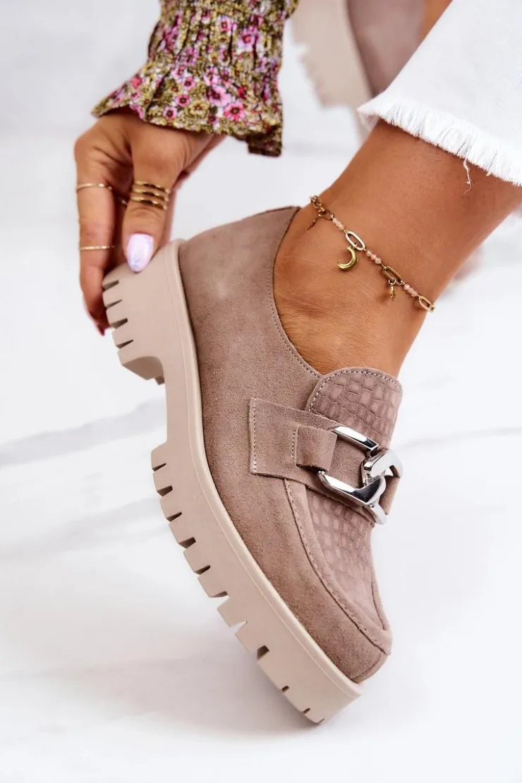 Boto Półbuty Skórzane|Mokasyny Damskie Zamszowe*Modne Zamszowe Półbuty Loafery Ciemnobeżowe Rayhan