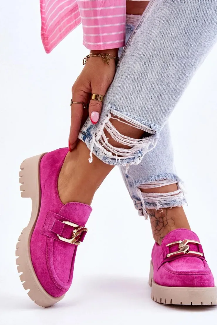 Boto Półbuty Skórzane|Mokasyny Damskie Zamszowe*Modne Zamszowe Półbuty Loafery Fuksja Lemar Rayhan