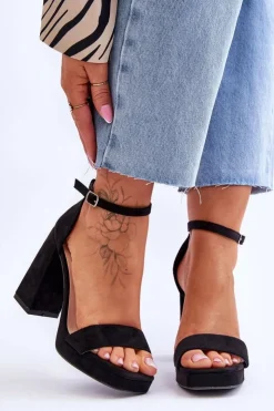 Clearance Boto Modne Zamszowe Sandałki Na Kwadratowym Obcasie Czarne Merila