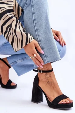 Clearance Boto Modne Zamszowe Sandałki Na Kwadratowym Obcasie Czarne Merila