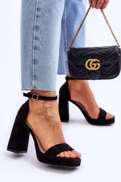 Clearance Boto Modne Zamszowe Sandałki Na Kwadratowym Obcasie Czarne Merila