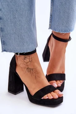 Clearance Boto Modne Zamszowe Sandałki Na Kwadratowym Obcasie Czarne Merila