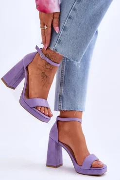 Damskie Boto Modne Zamszowe Sandałki Na Kwadratowym Obcasie Fioletowe Merila