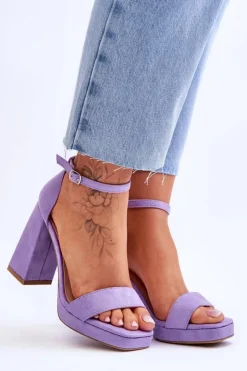 Damskie Boto Modne Zamszowe Sandałki Na Kwadratowym Obcasie Fioletowe Merila