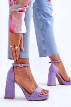 Damskie Boto Modne Zamszowe Sandałki Na Kwadratowym Obcasie Fioletowe Merila