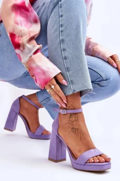Damskie Boto Modne Zamszowe Sandałki Na Kwadratowym Obcasie Fioletowe Merila