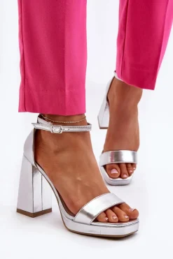 Damskie Boto Modne Zamszowe Sandałki Na Kwadratowym Obcasie Srebrne Merila