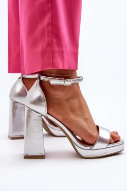 Damskie Boto Modne Zamszowe Sandałki Na Kwadratowym Obcasie Srebrne Merila