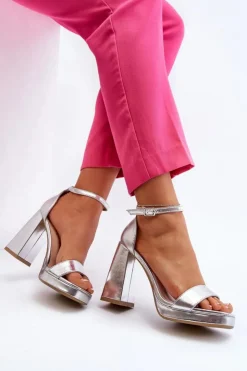 Damskie Boto Modne Zamszowe Sandałki Na Kwadratowym Obcasie Srebrne Merila