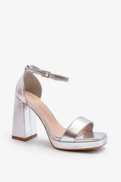 Damskie Boto Modne Zamszowe Sandałki Na Kwadratowym Obcasie Srebrne Merila