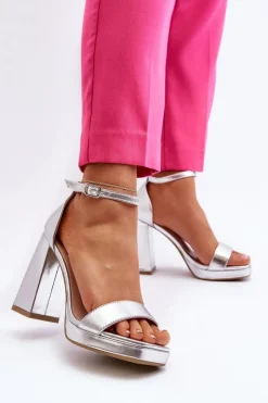 Damskie Boto Modne Zamszowe Sandałki Na Kwadratowym Obcasie Srebrne Merila