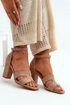 Boto Sandały Na Obcasie*Modne Zamszowe Sandałki Na Obcasie Camel Aubrey