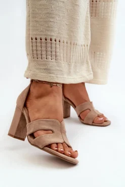 Boto Sandały Na Obcasie*Modne Zamszowe Sandałki Na Obcasie Camel Aubrey