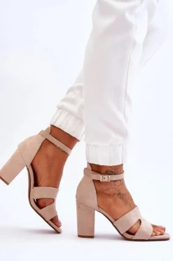 Damskie Boto Modne Zamszowe Sandałki Na Obcasie Beżowe Aubrey