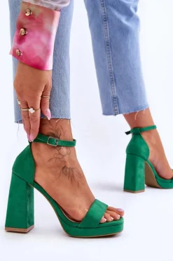 Damskie Boto Modne Zamszowe Sandałki Na Kwadratowym Obcasie Zielone Merila