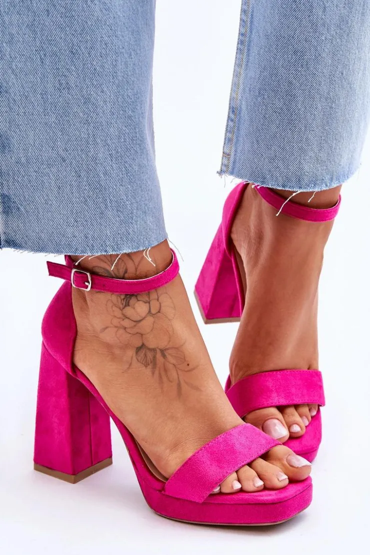 Boto Modne Zamszowe Sandałki Na Kwadratowym Obcasie Fuksja Merila