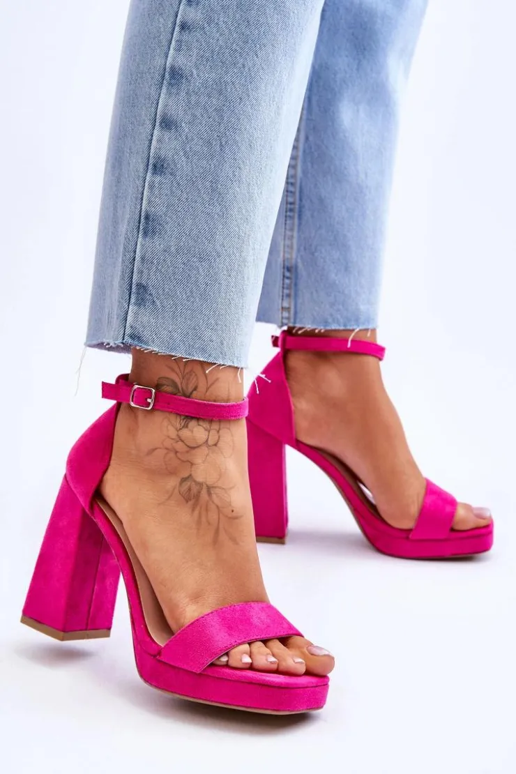 Boto Modne Zamszowe Sandałki Na Kwadratowym Obcasie Fuksja Merila
