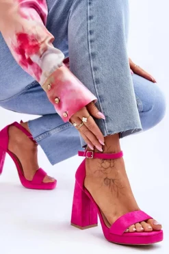 Boto Modne Zamszowe Sandałki Na Kwadratowym Obcasie Fuksja Merila